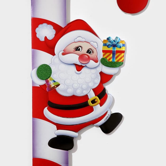 Новогодний топпер декоративный трость «Дедушка мороз с подарком», 16.7×67.5 см