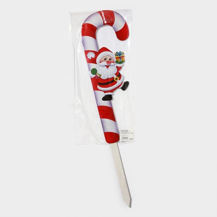 Новогодний топпер декоративный трость «Дедушка мороз с подарком», 16.7×67.5 см