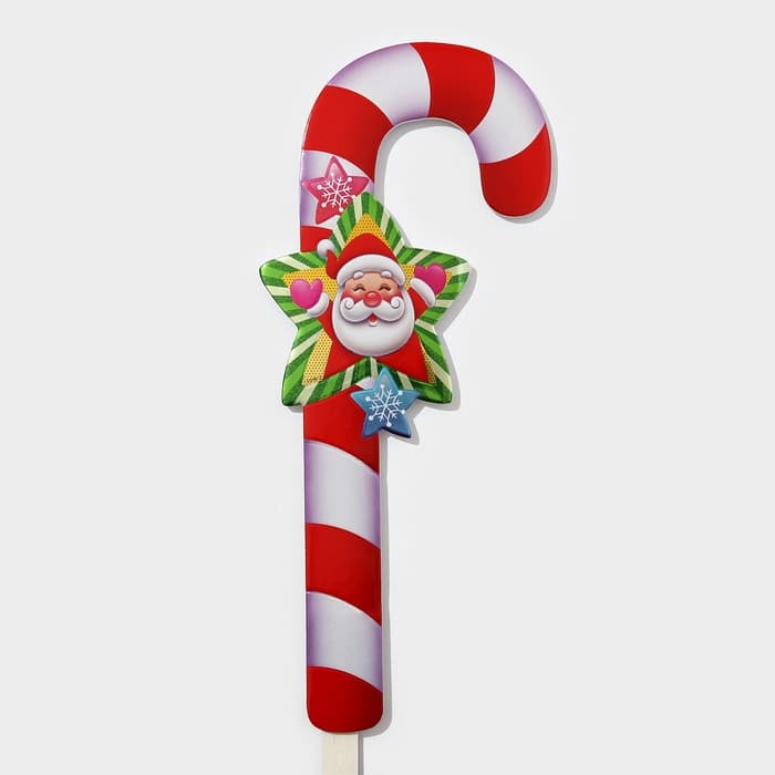 Новогодний топпер декоративный трость «Дедушка мороз звезда», 16.7×67.5 см