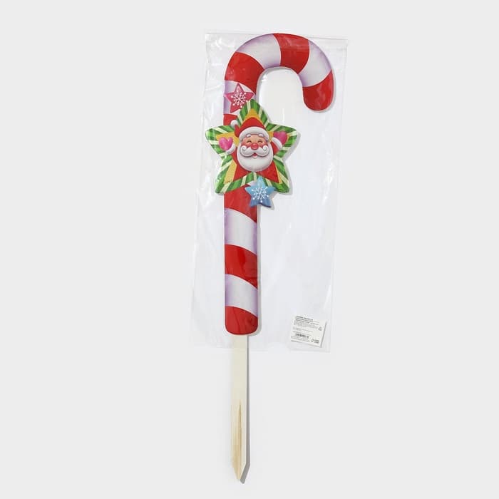 Новогодний топпер декоративный трость «Дедушка мороз звезда», 16.7×67.5 см