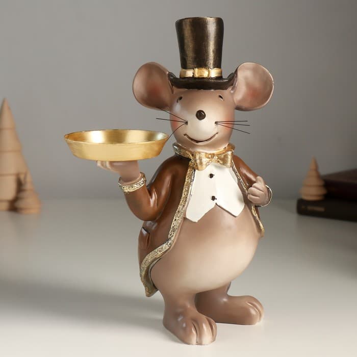 Подсвечник полистоун на 1 свечу «Мышонок в цилиндре и фраке», 17×10×23 см