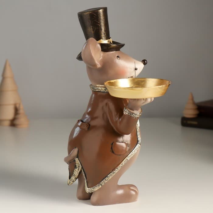 Подсвечник полистоун на 1 свечу «Мышонок в цилиндре и фраке», 17×10×23 см