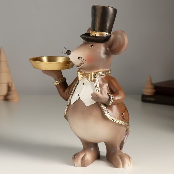 Подсвечник полистоун на 1 свечу «Мышонок в цилиндре и фраке», 17×10×23 см