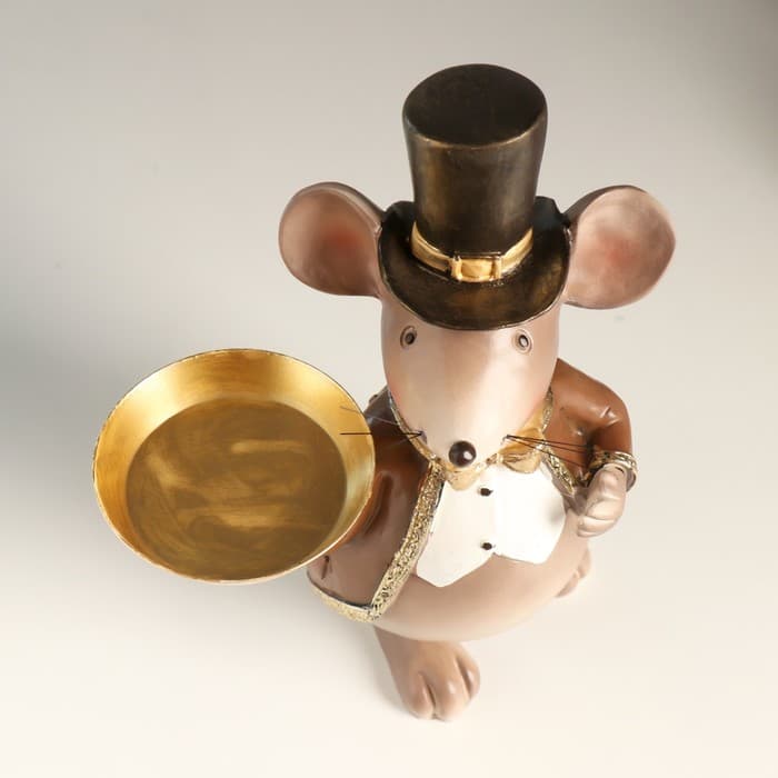 Подсвечник полистоун на 1 свечу «Мышонок в цилиндре и фраке», 17×10×23 см