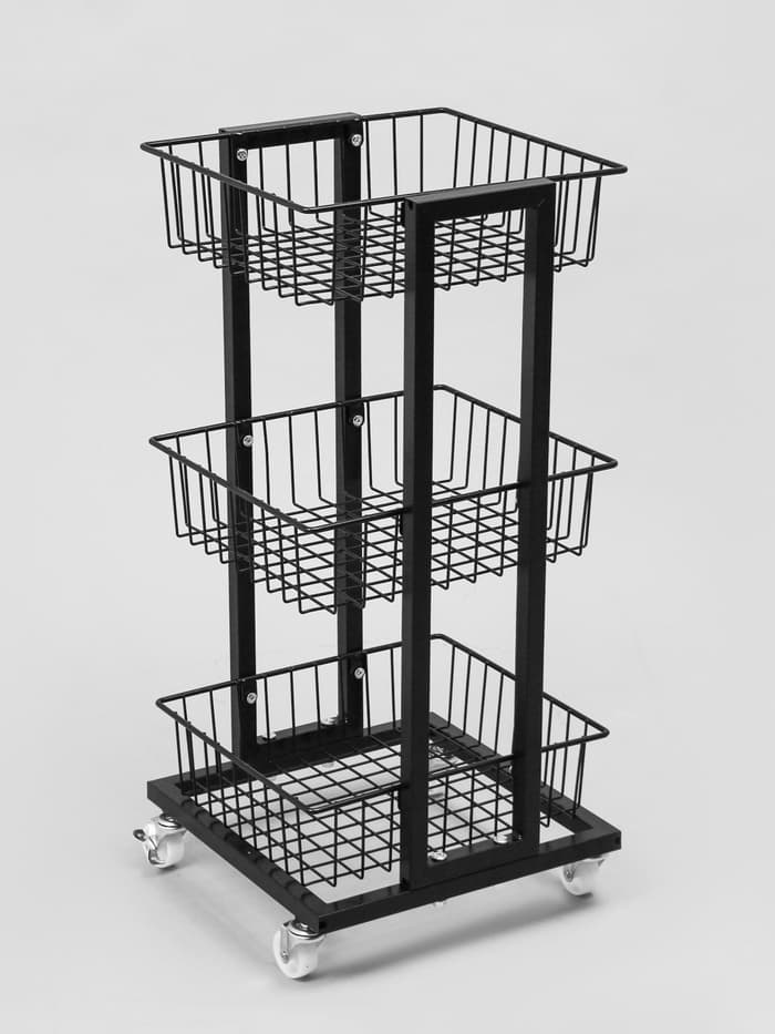 Стойка торговая универсальная, 3 корзины, на колесах, 35×35×76 см, цвет чёрный