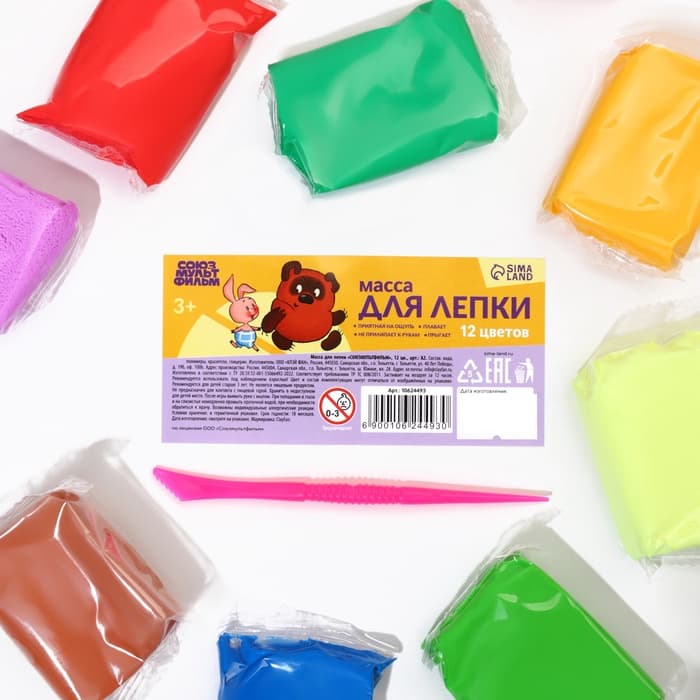 Воздушный пластилин, прыгающий «Союзмультфильм», 12 цветов