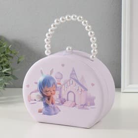 Шкатулка для украшений «Сумочка. Малышка-ангел у домика», искусственная кожа, сирень, 19×15.5×7.5 см