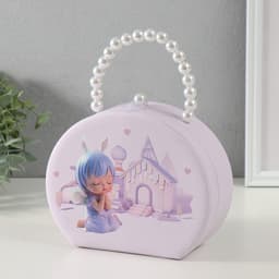Шкатулка для украшений «Сумочка. Малышка-ангел у домика», искусственная кожа, сирень, 19×15.5×7.5 см