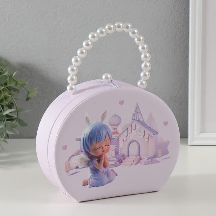 Шкатулка для украшений «Сумочка. Малышка-ангел у домика», искусственная кожа, сирень, 19×15.5×7.5 см