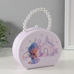 Шкатулка для украшений «Сумочка. Малышка-ангел у домика», искусственная кожа, сирень, 19×15.5×7.5 см