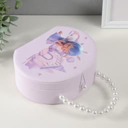Шкатулка для украшений «Сумочка. Малышка-ангел у домика», искусственная кожа, сирень, 19×15.5×7.5 см