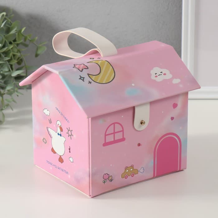 Шкатулка для украшений «Домик. Утёнок», искусственная кожа, розовая, 16.5×19×16.5 см