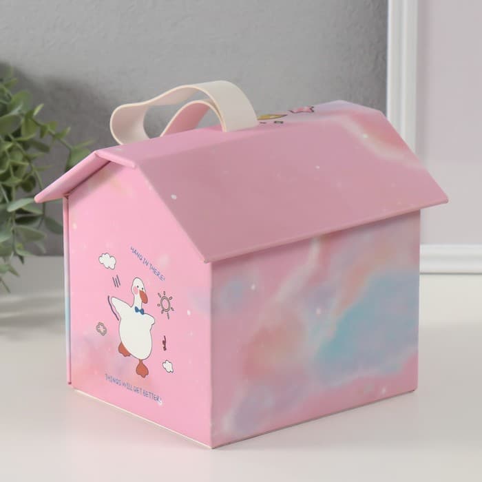 Шкатулка для украшений «Домик. Утёнок», искусственная кожа, розовая, 16.5×19×16.5 см