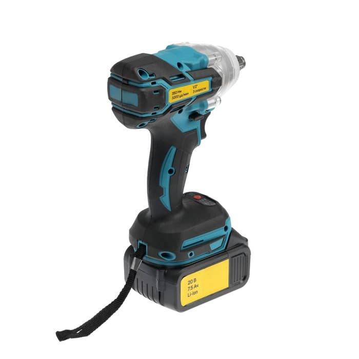 Гайковерт аккумуляторный ТУНДРА, 20 В, 7.5 Ач, Li-Ion, 350 Нм, 3200 уд/мин, 1/2", 3 скорости