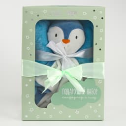 Подарочный набор Крошка Я «Пингвин»: комфортер 27 см + плед 71×125 см