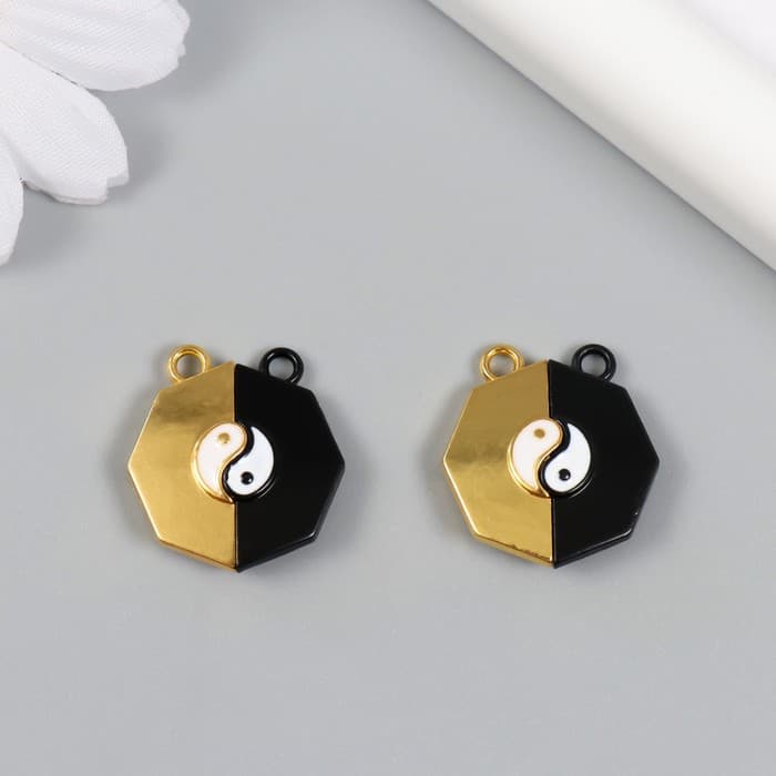 Замок магнитный металл «Инь-ян», чёрный и золотой, 2×2.2×0.5 см, (набор 2 половинки)