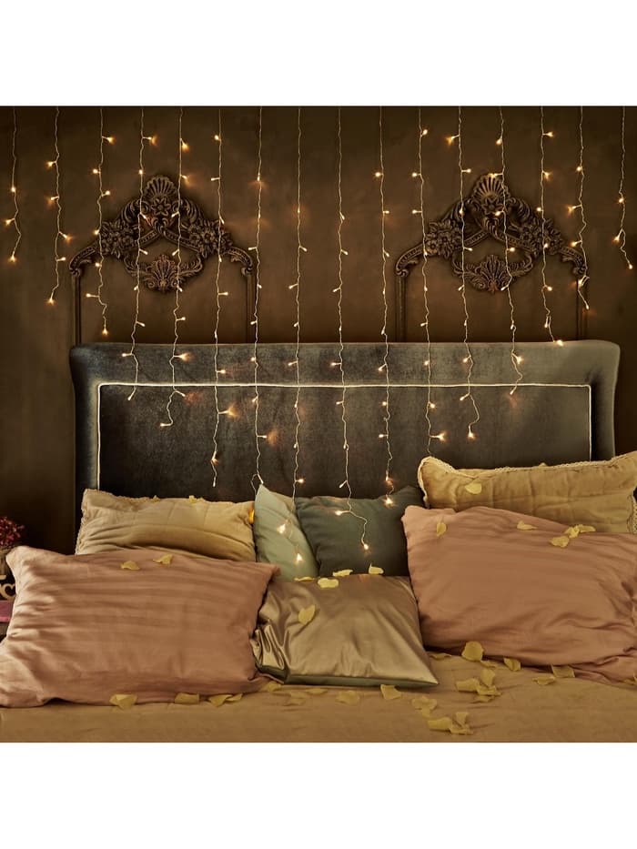 Гирлянда «Бахрома» 2×1.5 м с насадками «Сердце», IP20, прозрачная нить, 124 LED, свечение тёплое белое, 220 В