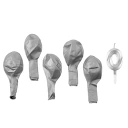 Свеча для торта, цифра 0 + воздушные шары, 5 шт., серебро