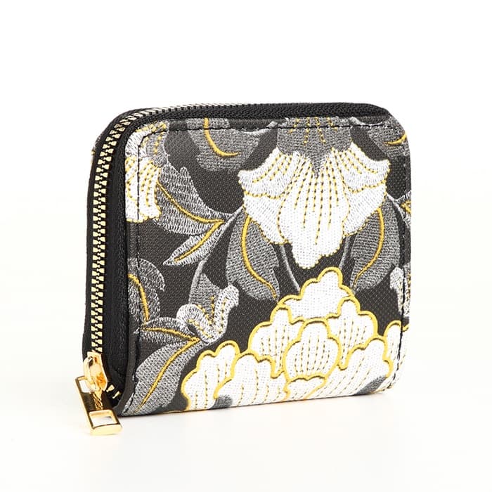 Кошелёк на молнии, с вышивкой, маленький, чёрный