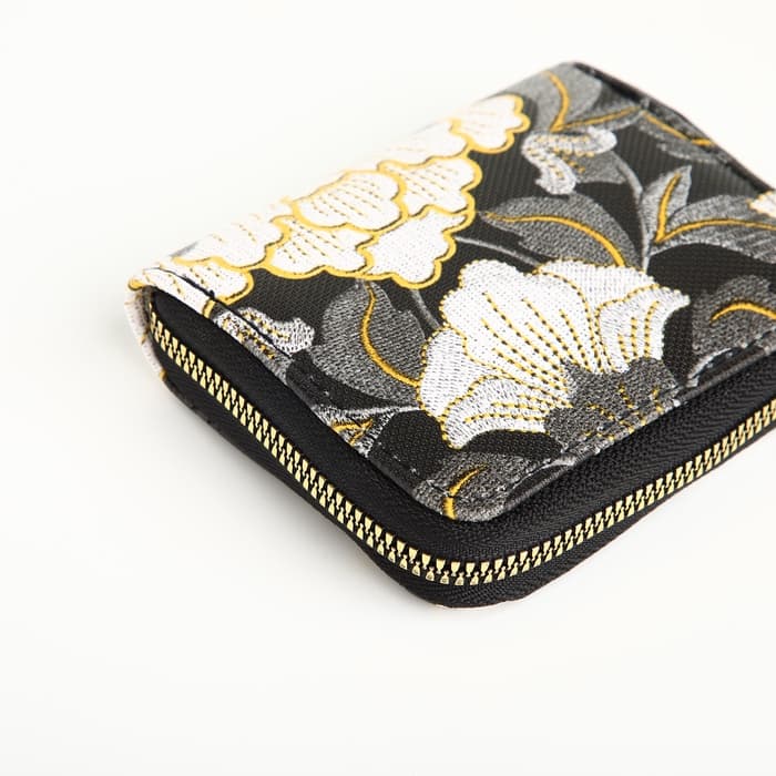 Кошелёк на молнии, с вышивкой, маленький, чёрный