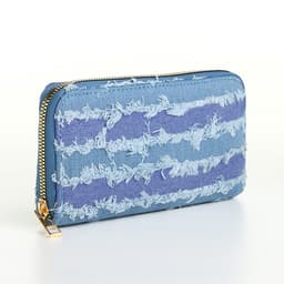 Кошелёк женский на молнии, 20×2×10 см, джинсовый, в полоску, голубой