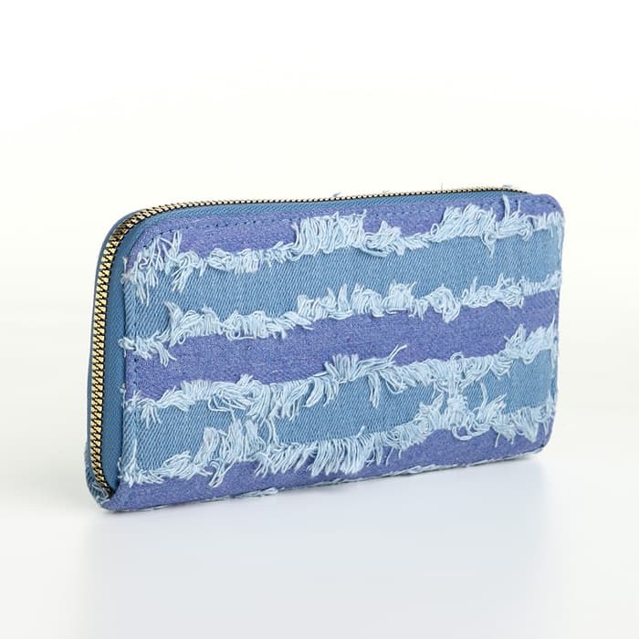 Кошелёк женский на молнии, 20×2×10 см, джинсовый, в полоску, голубой