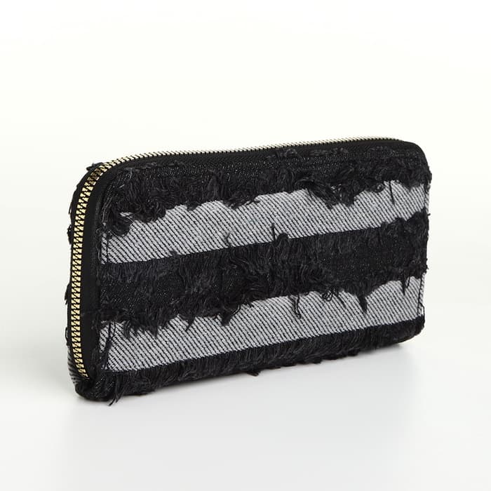 Кошелёк женский на молнии, 20×2×10 см, джинсовый, в полоску, чёрный