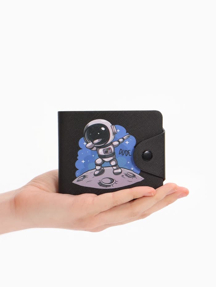 Кошелёк детский «Космонавт», маленький, на кнопке, чёрный
