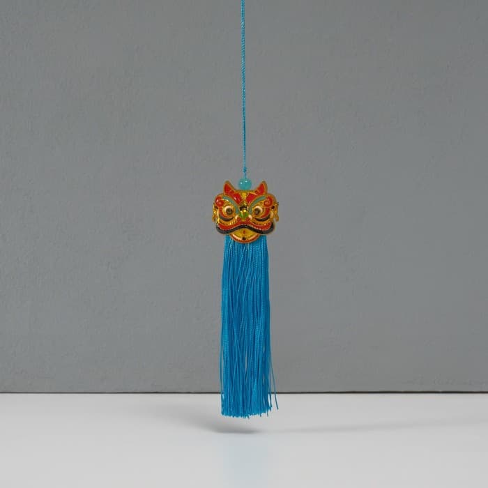 Подвеска текстиль, пластик «Китайский лев», голубая, 2×4×14 см