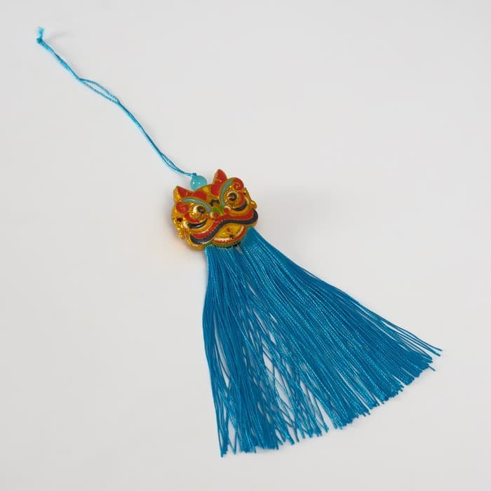 Подвеска текстиль, пластик «Китайский лев», голубая, 2×4×14 см