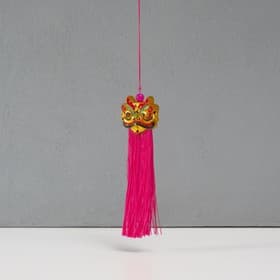 Подвеска текстиль, пластик «Китайский лев», ярко-розовая, 2×4×14 см