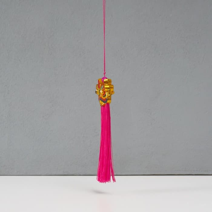 Подвеска текстиль, пластик «Китайский лев», ярко-розовая, 2×4×14 см
