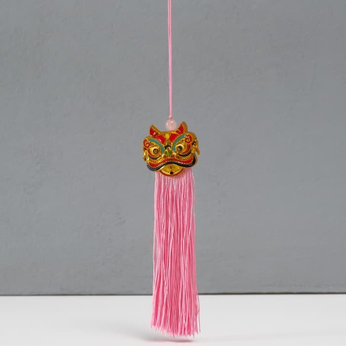 Подвеска текстиль, пластик «Китайский лев», розовая, 2×4×14 см