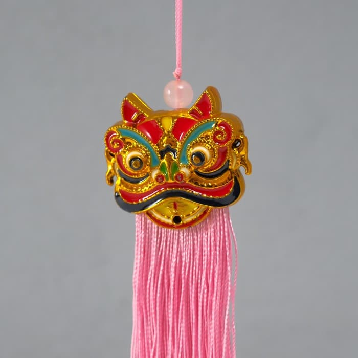 Подвеска текстиль, пластик «Китайский лев», розовая, 2×4×14 см