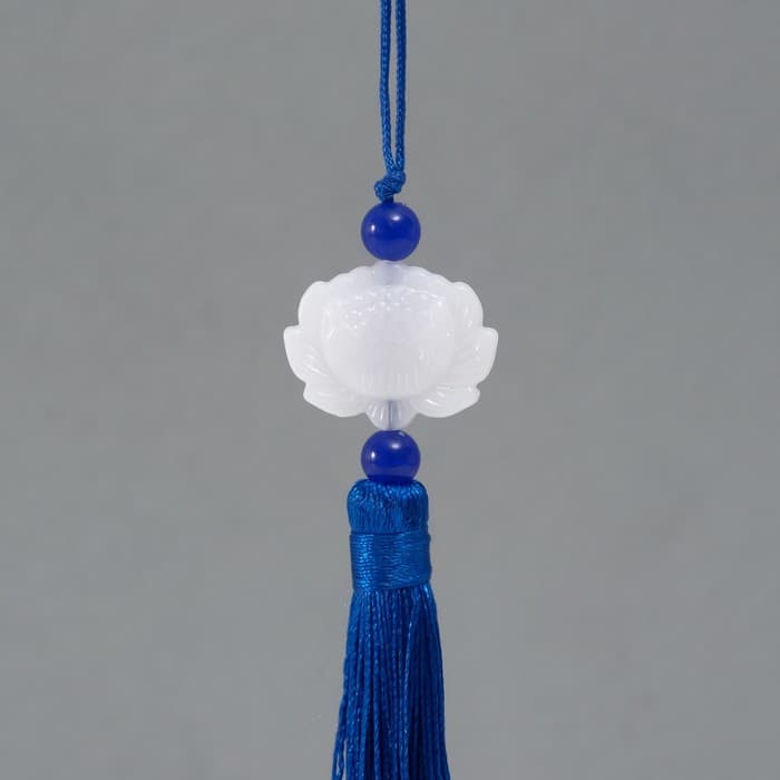 Подвеска текстиль, пластик «Кисть. Лотос», синяя, 1.2×2.7×14.5 см