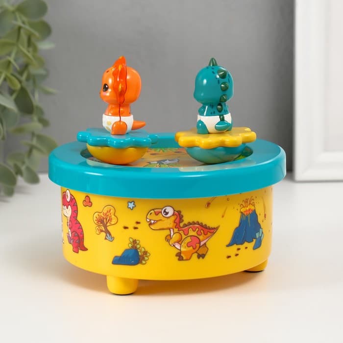 Сувенир музыкальный механический магнитный «Динозавры», 12.2×12.2×11.5 см