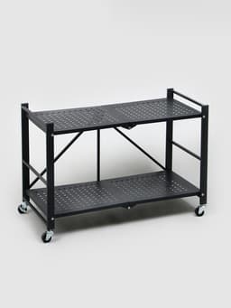 Стеллаж складной на колесах, 2 полки, 71.5×34×55, цвет чёрный матовый