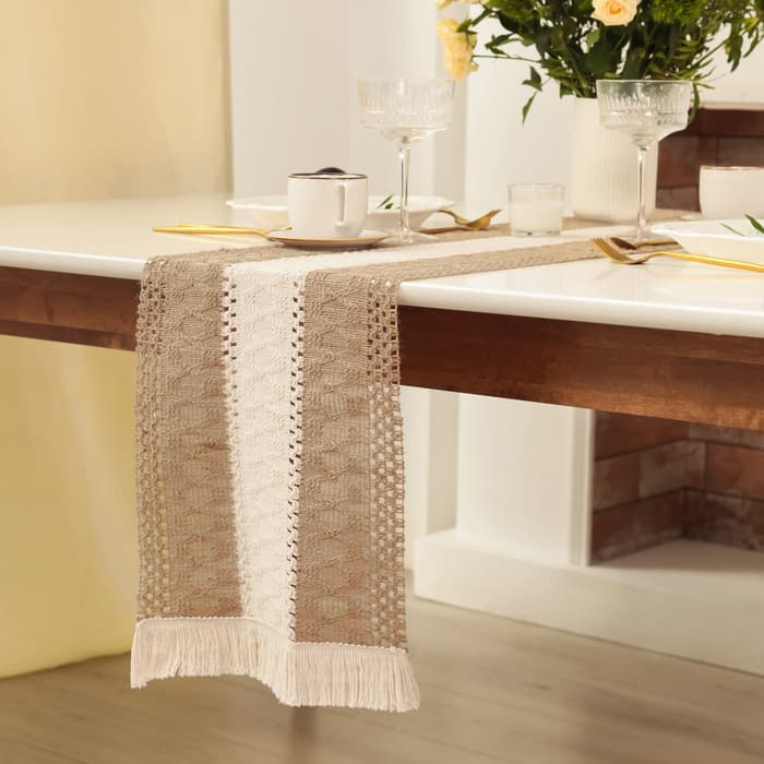 Дорожка на стол «Этель. Сканди узор», 32×150 см, 50% хлопок, 50% лён, коричневая