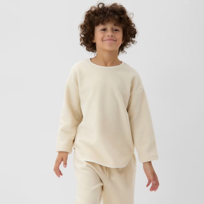 Свитшот детский флисовый MINAKU: Fleece Soft, бежевый, рост 128-134 см