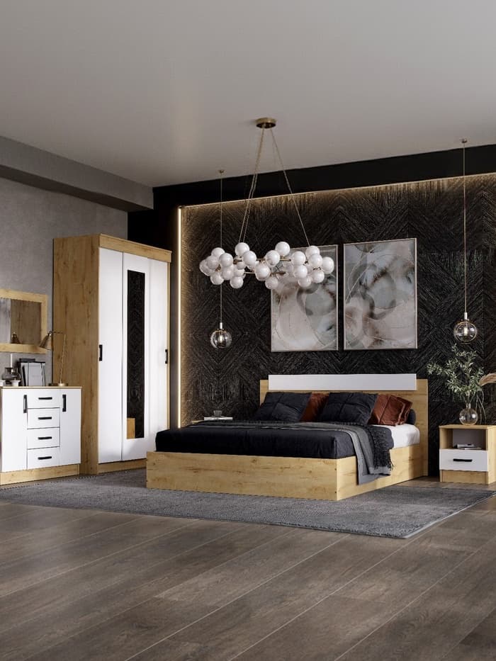 Спальный гарнитур «ЭКО», комплект 6 предметов, цвет белый/дуб вотан