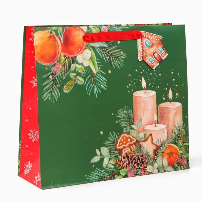 Пакет подарочный новогодний ламинированный «Уют», люкс, 36×32×12 см