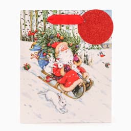 Пакет подарочный новогодний ламинированный «На санях», люкс, 18×22.3×10 см