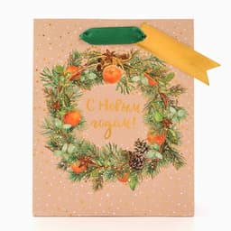 Пакет подарочный новогодний ламинированный «С новым годом!», люкс, 18×22.3×10 см