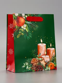 Пакет подарочный новогодний ламинированный с тиснением «Уют», люкс, 18×22.3×10 см