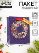 Пакет подарочный новогодний ламинированный «Праздничный венок», 18×22.3×10 см
