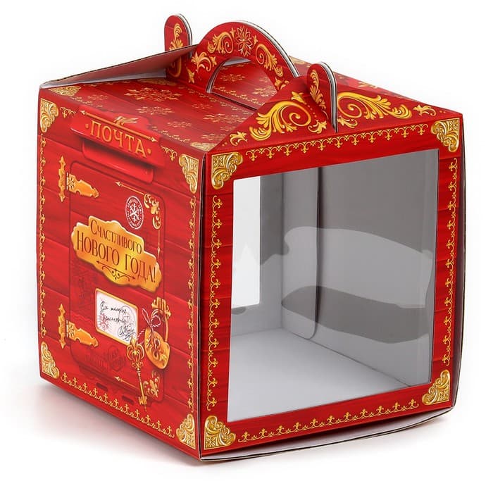 Коробка кондитерская с окном, сундук, «Новогодняя почта», 20×20×20 см,