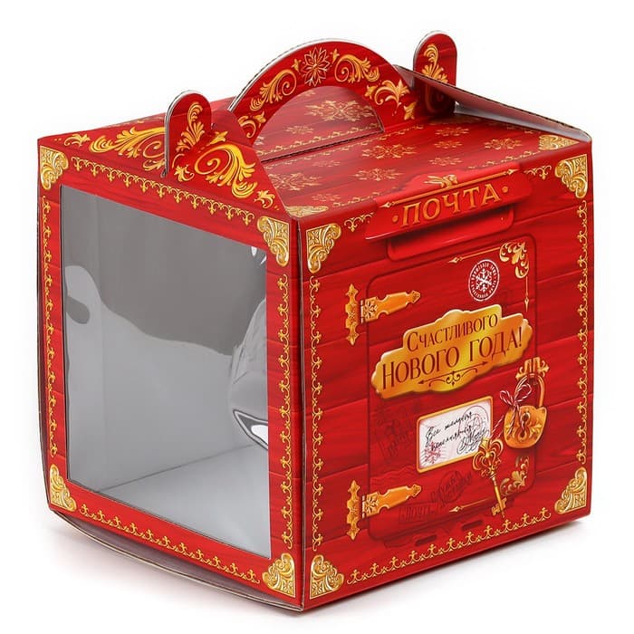 Коробка кондитерская с окном, сундук, «Новогодняя почта», 20×20×20 см,