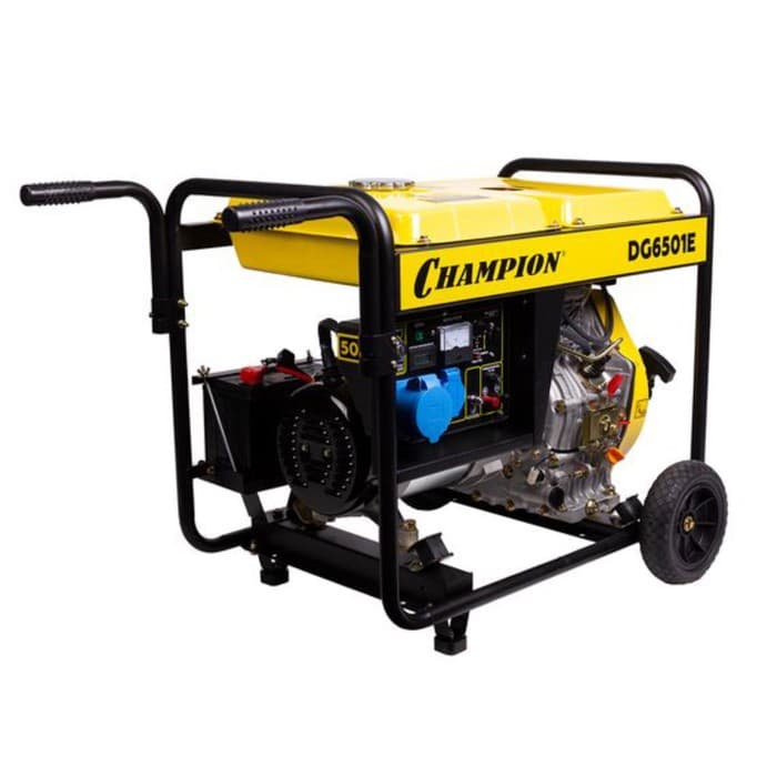 Генератор дизельный CHAMPION DG6501E, 4Т, 5.5 кВт, 220/12 В, ручной/электростарт, колеса