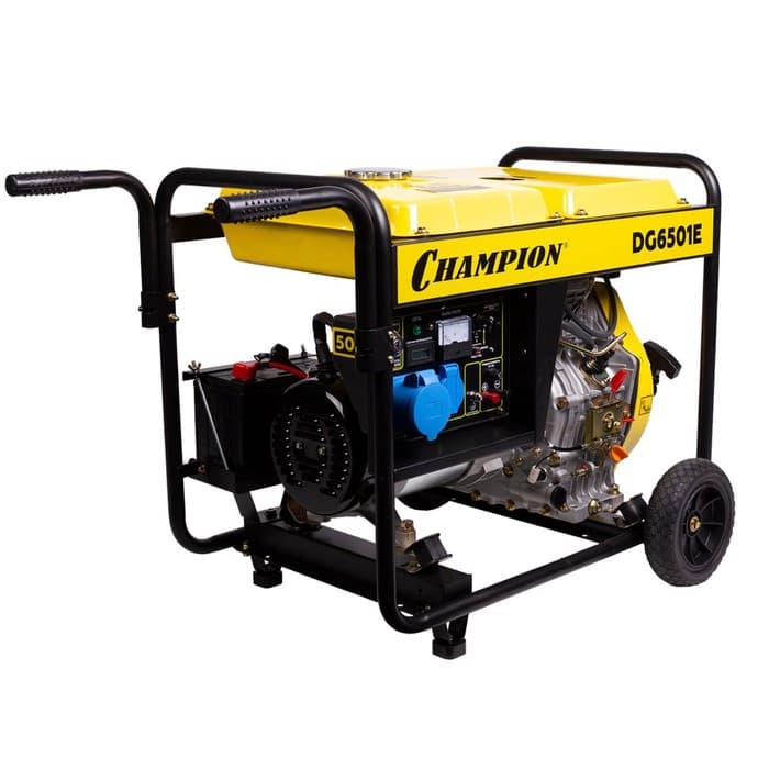 Генератор дизельный CHAMPION DG6501E, 4Т, 5.5 кВт, 220/12 В, ручной/электростарт, колеса