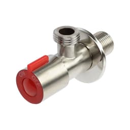 Кран угловой ZEIN engr, 1/2" × 1/2", кран-букса латунь/керамика, нерж. сталь, сатин/красный